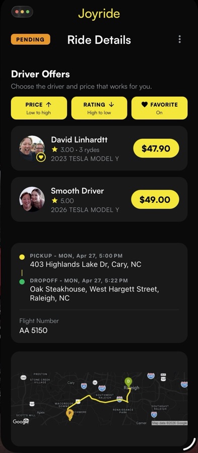 Joyride — Rider picks a driver & price